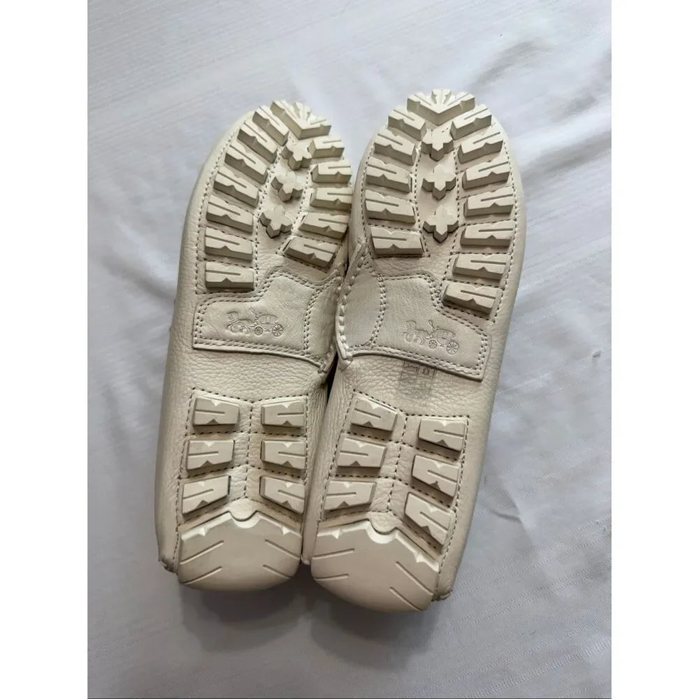 Coach Arlene Studded Pebble Leather Chalk Loafers Size 6.5 6 1/2 B New